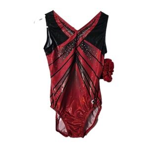 GK ELITE Leotard Gymnastics Sequin Bling RED BLACK Bodysuit Tank  AL NWT